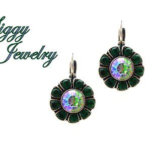 Austrian Crystal Daisy Flower Earrings, Paradise Shine Center, Emerald Petals